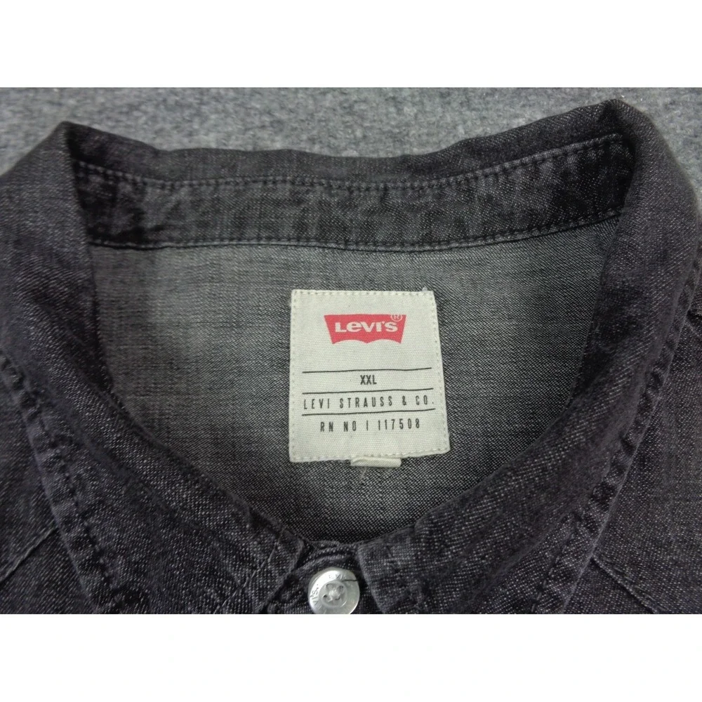 Levi's Western Denim Shirt Black Mens Size 2XL Pearl Snap Button Long Sleeve